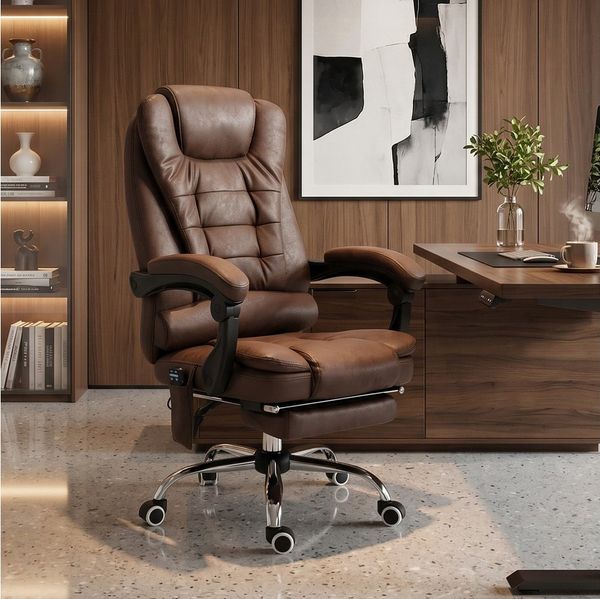 Vinsetto Schreibtischstuhl mit Massagefunktion, Ergonomisch, mit Liegefunktion, Heizfunktion (Bürostuhl, 1 St), für Wohnzimmer, Büro, Braun