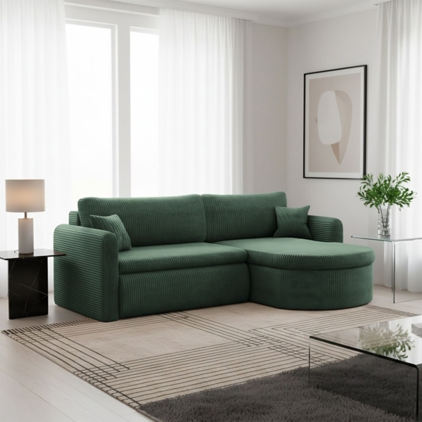 Ecksofa Schlafsofa FELIZ Stoff Poso Grün Ottomane Rechts Bild 1