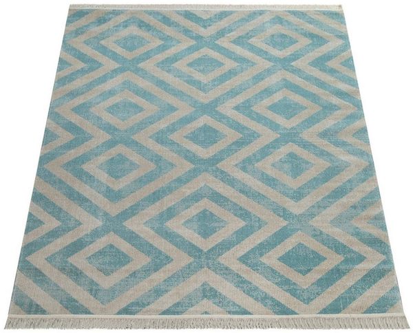 KADIMA DESIGN Teppich Rauten Wohnzimmer schmutzabweisend Teppich Kurzflor, Rechteckig, Höhe: 6 mm, Florhöhe: 2 mm, 100% Polypropylen, Rechteckig, 60x100cm, Blau