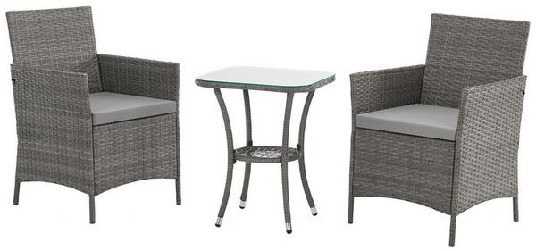 SVITA Balkonset BROOKLYN BISTRO, (Set (3-tlg), 1 Tisch, 2 Stühle), Sitzgruppe, Polyrattan, inkl. Kissen, Grau