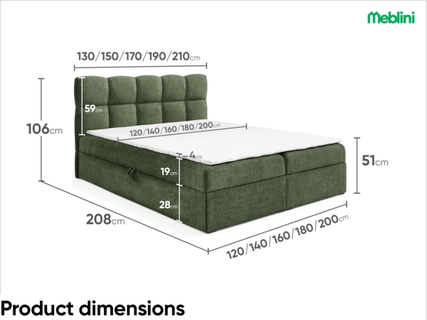 MEBLINI Boxspringbett NIKOLAS 140x200 cm mit Bettkasten – H3/Grün Boucle Polsterbett - Doppelbett mit Topper & Bonellfederkern-Matratze Bild 6