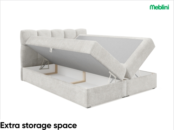 MEBLINI Boxspringbett NIKOLAS 140x200 cm mit Bettkasten – H3/Grün Boucle Polsterbett - Doppelbett mit Topper & Bonellfederkern-Matratze Bild 3