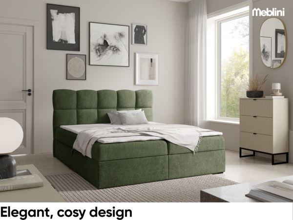 MEBLINI Boxspringbett NIKOLAS 140x200 cm mit Bettkasten – H3/Grün Boucle Polsterbett - Doppelbett mit Topper & Bonellfederkern-Matratze Bild 2