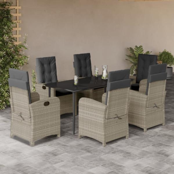 vidaXL 7-tlg. Garten-Essgruppe mit Kissen Hellgrau Poly Rattan 3212416