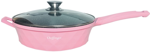 Pfanne Bratpfanne + Glasdeckel beschichtet Ø28 Induktion Cheffinger DIAPF28 pink