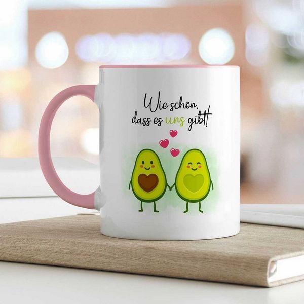 GRAVURZEILE Tasse mit Spruch - Avocado Love - Geschenk für Paare, Keramik, Farbe: Rosa