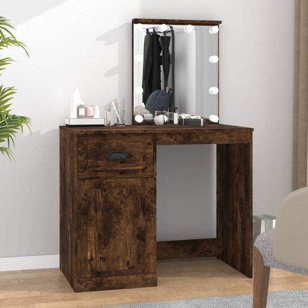 vidaXL Schminktisch mit LEDs Räuchereiche 90x50x132,5 cm Holzwerkstoff 816773