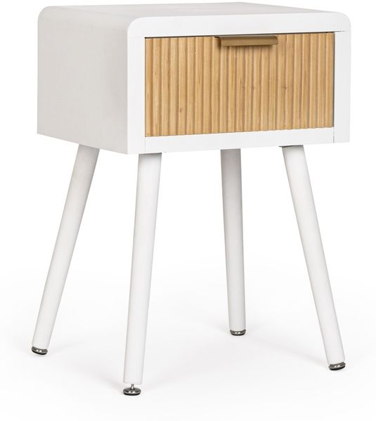 Nachttisch Charley aus Paulowniaholz, 1 Schublade, Weiß/Braun, 40 x 30 x 57 cm