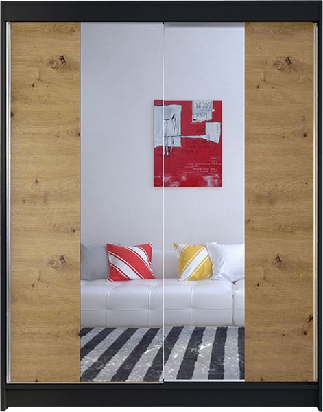 Kleiderschrank Metropolis II, ohne Beleuchtung, Farbe: Schwarz / Artisan Eiche