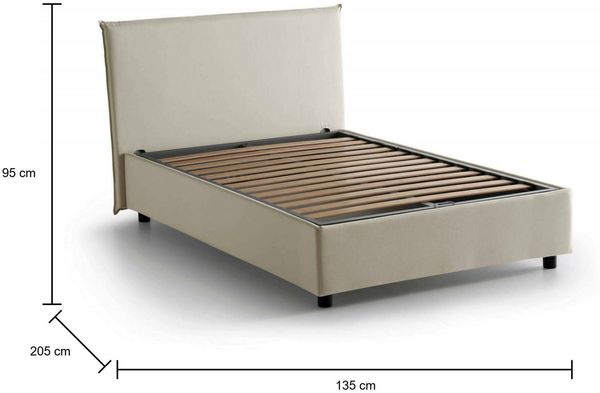 Dmora Anyta Doppelbett, Stauraumbett mit Stoffbezug, 100 % Made in Italy, Öffnung vorne, geeignet für Matratze 120x190 cm, Beige Bild 3