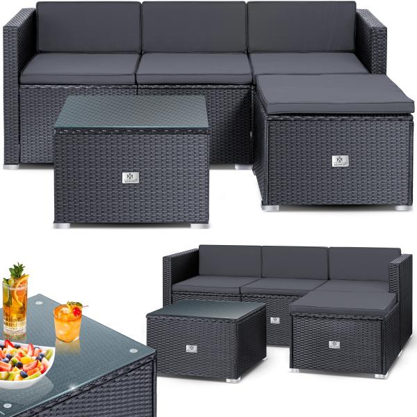 KESSER® Polyrattan Lounge Aruba, Gartenlounge für 3-4 Personen, mit Sitzkissen, Anthrazit