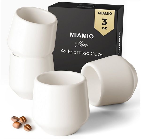 MiaMio Espressotasse Luxe ohne Henkel, 90 ml, Weiß, 4-tlg, Keramik, Ristretto & Doppio, dickwandig, modern