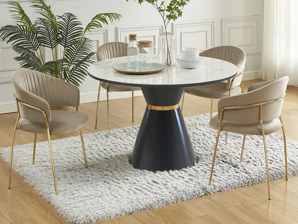 Vente-unique - MADOLIA Stuhl StoffSamt Beige - B 55 cm x H 81 cm x L 55 cm