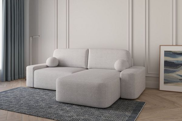 MOEBLO Ecksofa Lisbon aus Bouclé, Ottomane beidseitig montierbar Couch für Wohnzimmer Schlafsofa Sofagarnitur Sofa Eckcouch L-Form, mit Relaxfunktion
