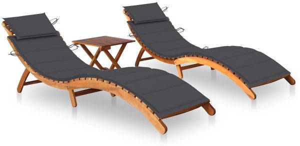vidaXL Sonnenliegen 2 Stk. mit Tisch und Auflagen Massivholz Akazie 3077376