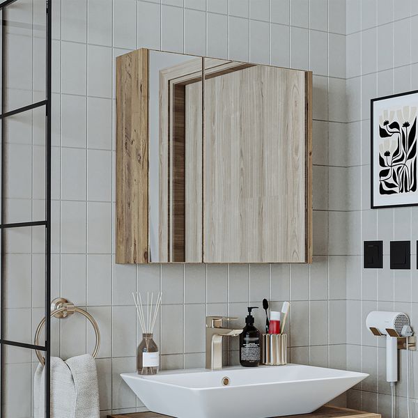 Roomart MELONA-S2-65 Badmöbel - nur Spiegelschrank - H 55 x B 17 x T 60 cm • Weiß-Eiche