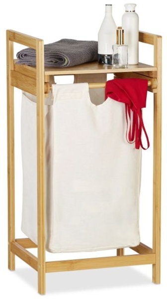 Wäschekorb Bambus, Natur, Weiß, Wäschekorb ausziehbar