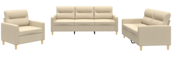 vidaXL 3-tlg. Sofagarnitur mit Kissen Creme Stoff 3201538