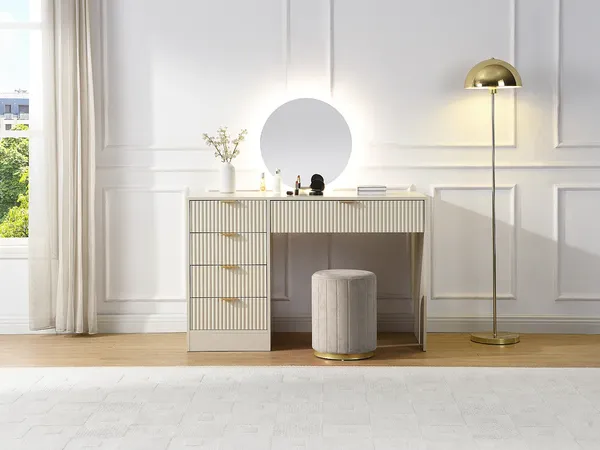 Vente-unique - OLENYRA Schminktisch Holz, Platte Beige - B 55 cm x H 77 cm x L 120 cm