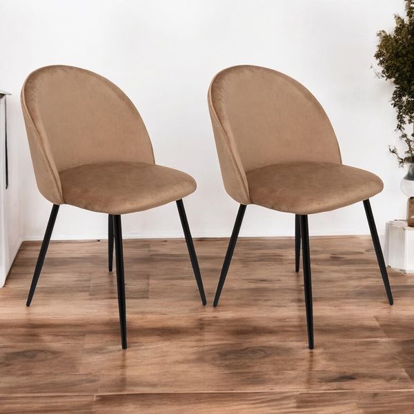 Dmora - Satz mit 2 Stinson-Stühlen, Sessel mit Samtbezug, gepolsterter Esszimmerstuhl, Besprechungssitz, 51 x 54 x 82 cm, Sand