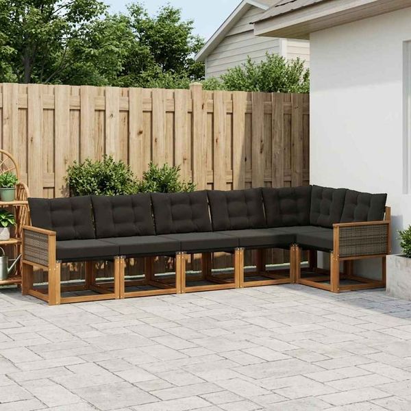 vidaXL Outdoor-Sofagarnitur mit Kissen 6 pcs Natürlich und Schwarz 3381980