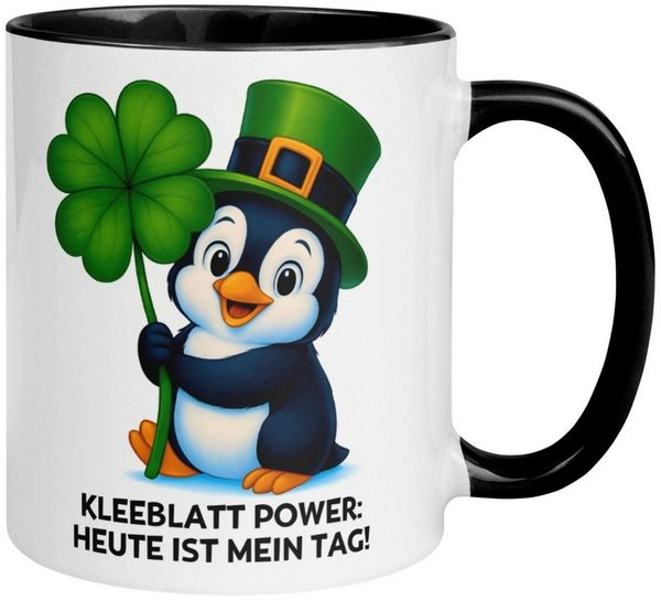 Momentals Tasse Pinguin – „Kleeblatt Power - Heute ist mein Tag“ – lustiges Geschenk, Gratis Versand · Links-&Rechtshänder · Spülmaschinenfest