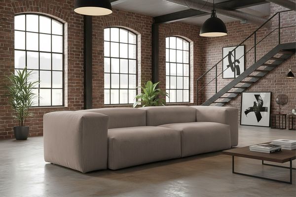 KAWOLA Sofa CELESTE 4-Sitzer Cord taupe 72 x 114 x 302 cm