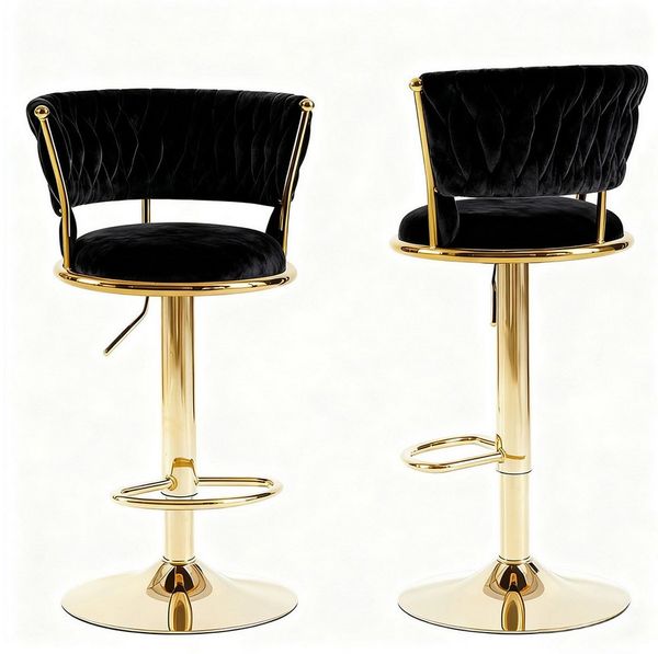 PFCTART Barhocker Samt Barhocker 2er Set höhenverstellbar (Set, 2 St, Rückenlehne – Küchenhocker aus Samt für Kücheninsel, Bar & Esszimmer), 360° drehbar – Barstuhl mit goldener Basis