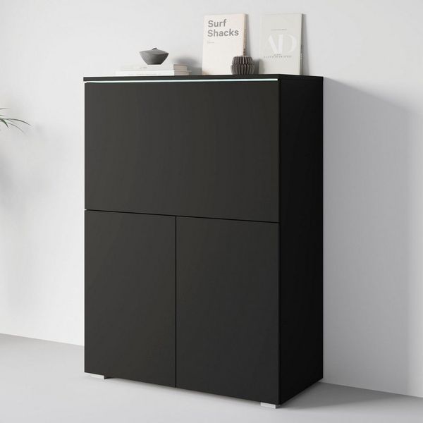 Home affaire PC-Schrank Vera, Sekretär, Home-Office-Schreibtisch mit LED-Beleuchtung (1 St), Multifunktional mit Stauraum, klappbare Tischfläche, LED, B 90 cm