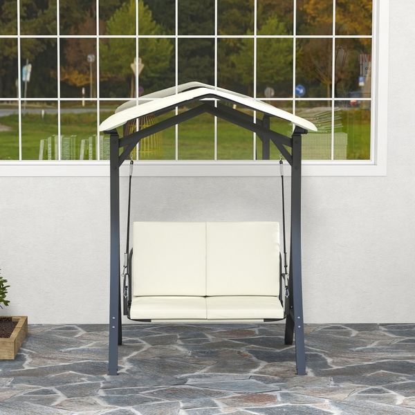 Hollywoodschaukel mit verstellbarem Sonnendach, 150x120x182 cm, Cremeweiß