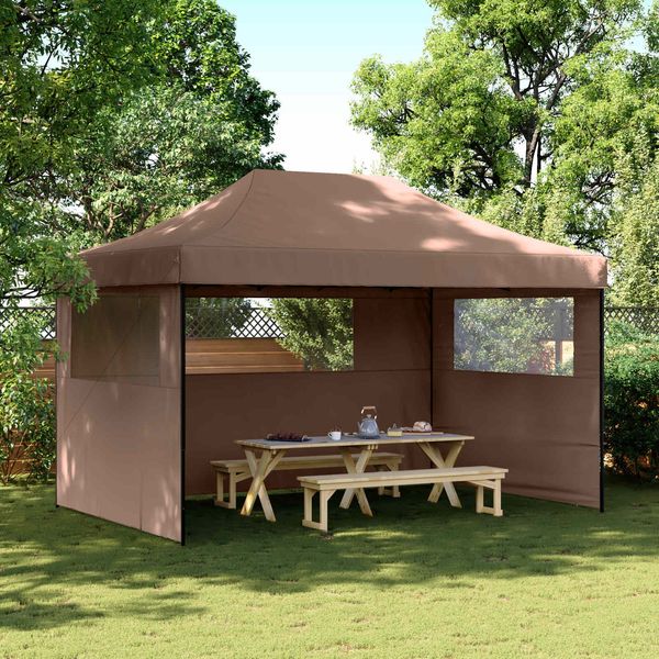 vidaXL Pop-Up Partyzelt, faltbar, Stahl / PE, Braun, mit 3 Seitenteilen, 315 x 440 x 292 cm
