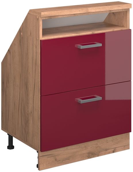 Dachschrägenschrank Rion Rot Hochglanz/Goldkraft Eiche mit 2 Schubladen Vicco