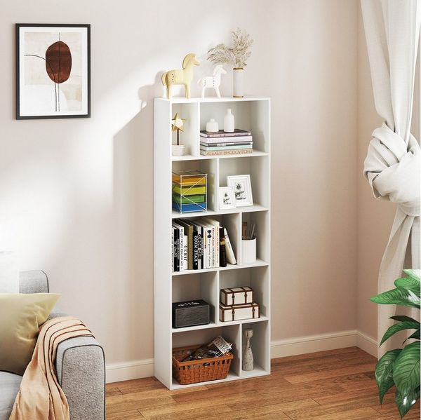 COSTWAY Bücherregal, 5 Ebene, Würfelregal mit 10 Fächern, weiß, 60x25x160cm