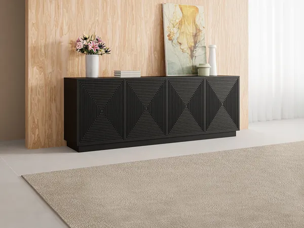 Vente-unique - MEZULIA Sideboard Holz, Platte Schwarz - B 43 cm x H 71 cm x L 199,8 cm