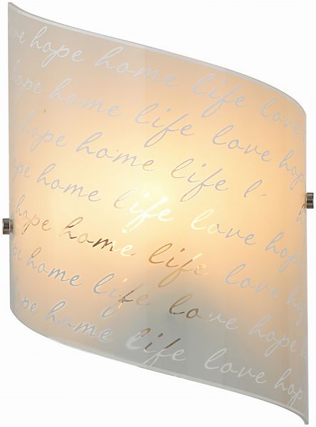 LED Wandleuchte mit Glasschirm satiniert & Schrift Dekor, Höhe 30cm Bild 5
