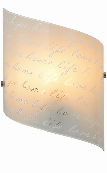 LED Wandleuchte mit Glasschirm satiniert & Schrift Dekor, Höhe 30cm Bild 2