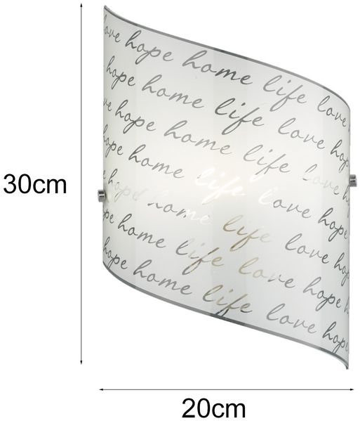 LED Wandleuchte mit Glasschirm satiniert & Schrift Dekor, Höhe 30cm Bild 4