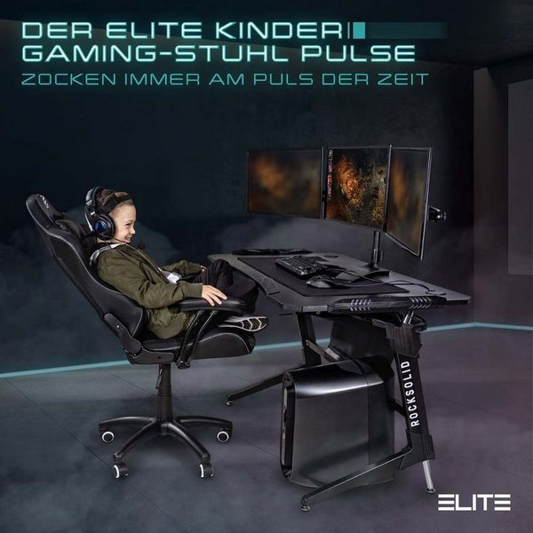 ELITE Gaming Gaming-Stuhl PULSE für Kinder - Bürostuhl (Gamingstuhl, Gaming Chair, Computerstuhl, Racingstuhl, Zockerstuhl, Schreibtischstuhl, 1 St), höhenverstellbar, wasserabweisend, Kopf- und Lendenwirbelkissen