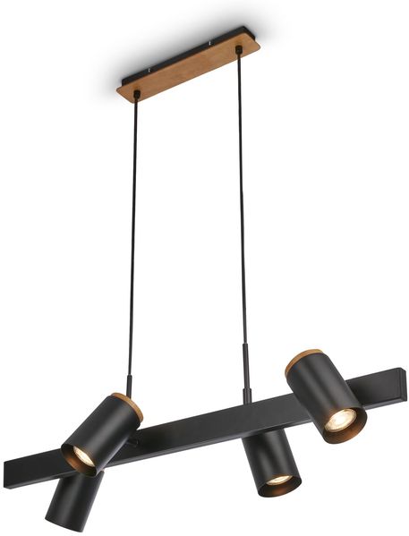 BRILONER - Pendelleuchte mit Spotköpfen, schwenkbar, 4x GU10 Fassung, Deckenlampe, Deckenleuchte, Hängelampe Esstisch, Küchenlampe hängend, Esszimmerlampe, 80 x 24,9 x 120 cm, Schwarz-Holz