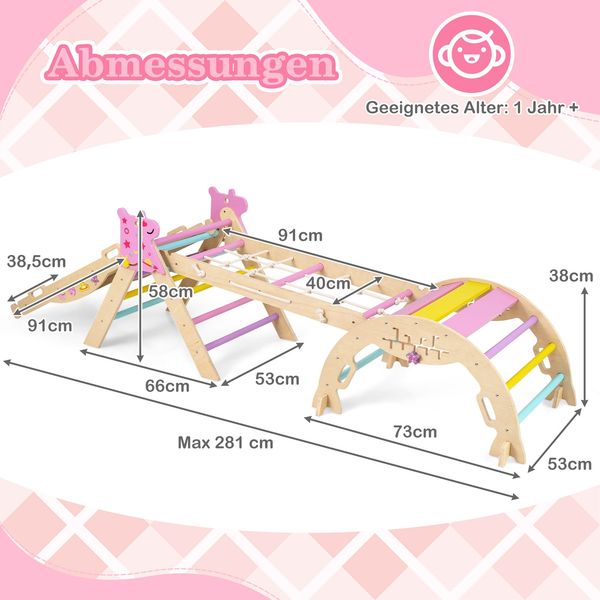 Dreiecksset 8-in-1 faltbares Kletterspielzeug Montessori Kletterset aus Holz Klettergerüst für Kinder Macaron