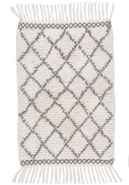TOM TAILOR HOME Badematte Ethno Bath, Höhe 20 mm, fußbodenheizungsgeeignet, Baumwolle, rechteckig, Badteppich, Berber Look, Rauten Muster, mit Fransen, reine Baumwolle