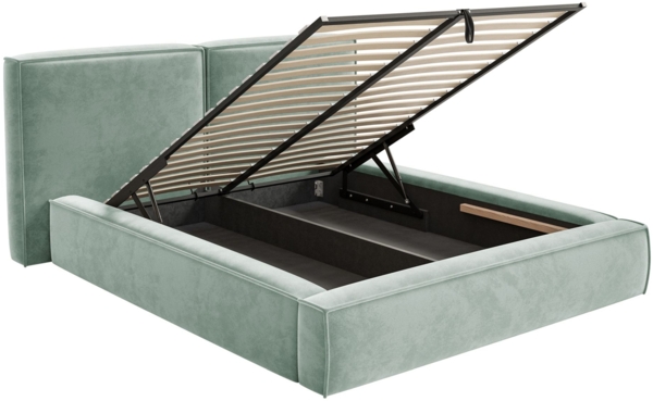 Selsey 'Tilves' Polsterbett 160x200 mit Bettkasten, Lattenrost, Velours, salbeigrün Bild 4