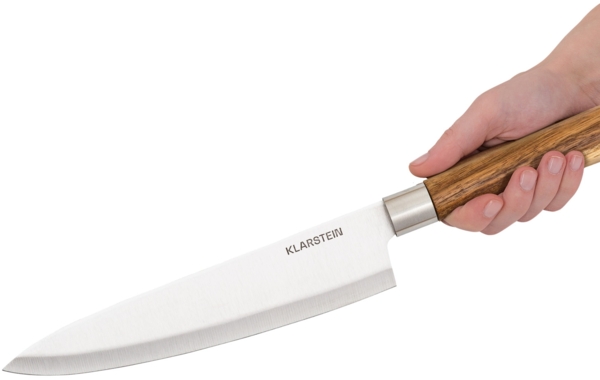 Klarstein Küchenmesser Set mit Messerblock Selbstschärfend, Messerset mit Akazienholz-Messerblock, 5 Scharfe Messer, Kratzfeste Edelstahl-Messer mit Messerblock, Küchenmesser im Japanischen Stil