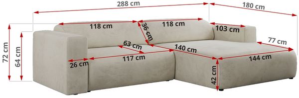 Ecksofa PASADENA, freistehendes Ecksofa, breite Armlehnen, Federsitz - rechts - Beige Velours Bild 8