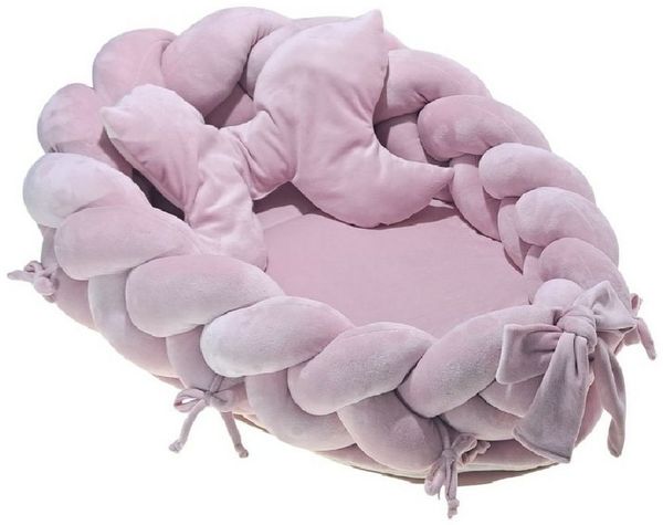 LuMali Kuschelnest 3in1 Babynest XXL Kokon Zopf Matte Kissen superweich wendbar doppelt, (3-teiliges Set: Zopf, Matte, Kissen), Neugeborene Baumwolle Velour antiallergisch wendbar Geschenk Geburt