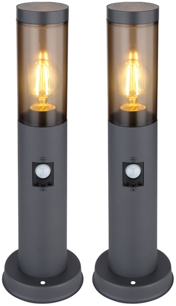 2er Set Sockelleuchte, Bewegungsmelder, anthrazit, H 45 cm