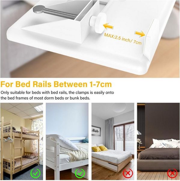 LA CUTE Nachttisch Ablage Katzen Bettablage, Nachttisch zum Einhängen, Regal Hochbett (1-teiliges Bettregal zur seitlichen Befestigung am Bett, 1x Bettregal aus ABS mit Kabelöffnungen, Farbe Weiß), Klemmbares Bettregal mit 15 kg Tragkraft und Kabelöffn...