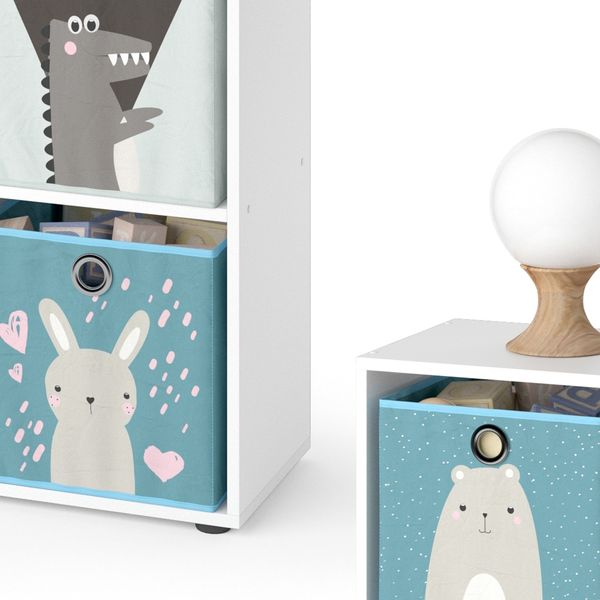 Kinderregal Tetra Weiß 72.6 x 72 cm mit 4 Faltboxen (grau/blau) Vicco Bild 6