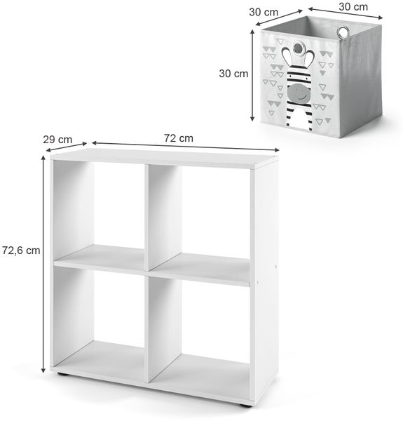 Kinderregal Tetra Weiß 72.6 x 72 cm mit 4 Faltboxen (grau/blau) Vicco Bild 3