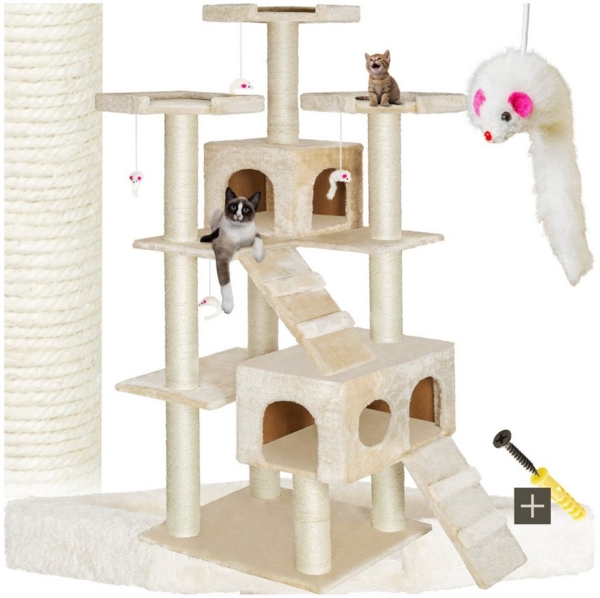 tectake Kratzbaum Katzenbaum Knuti 186 cm Diverse Farben (Beige), Vielseitig mit robusten Sisalstangen und Plüschoberfläche